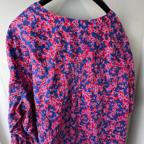 Talbots Woman 3X Floral Smocked Blouse Ruffle Cuff Cotton Blend Red Blue Pink - Picture 9 of 9